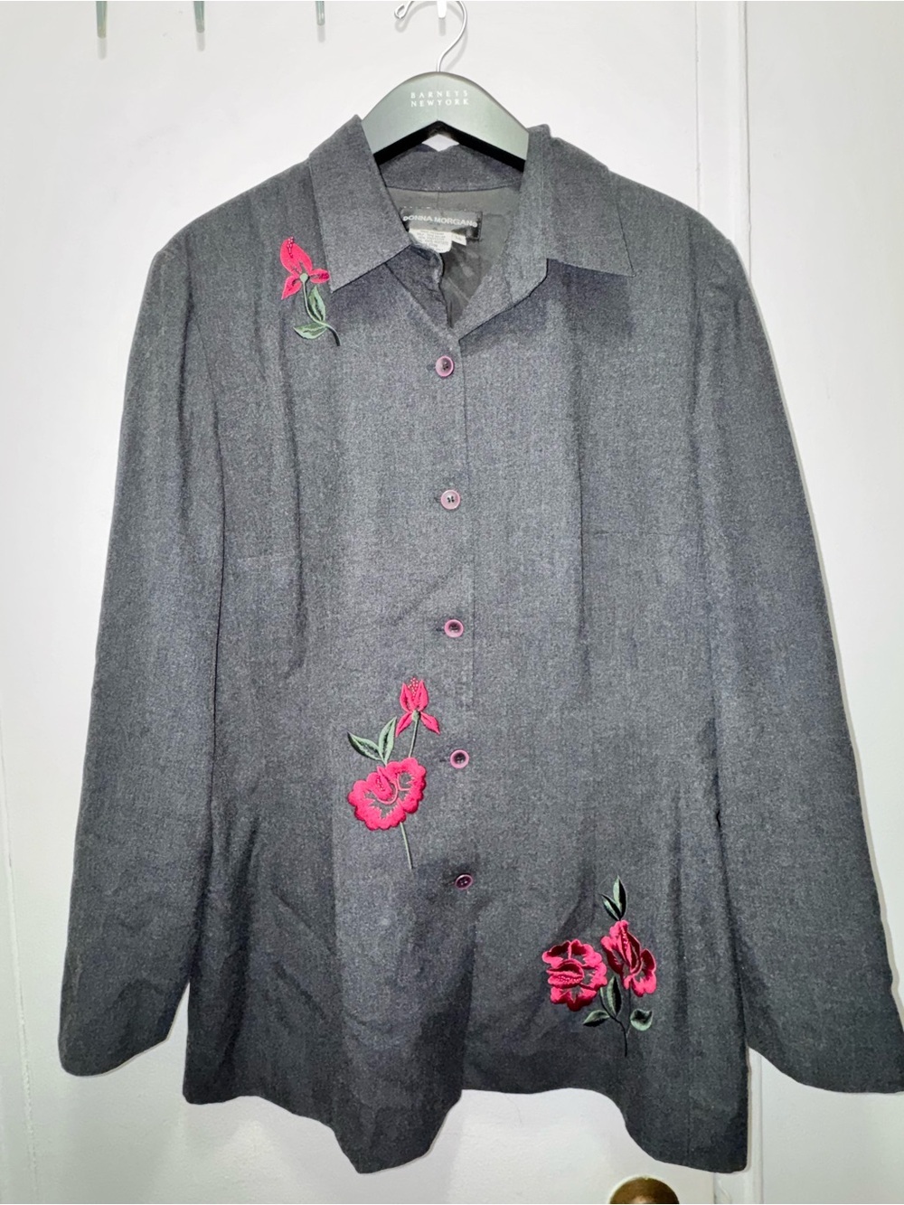 Vintage Donna Morgan charcoal grey floral embroidered shacket Size 14